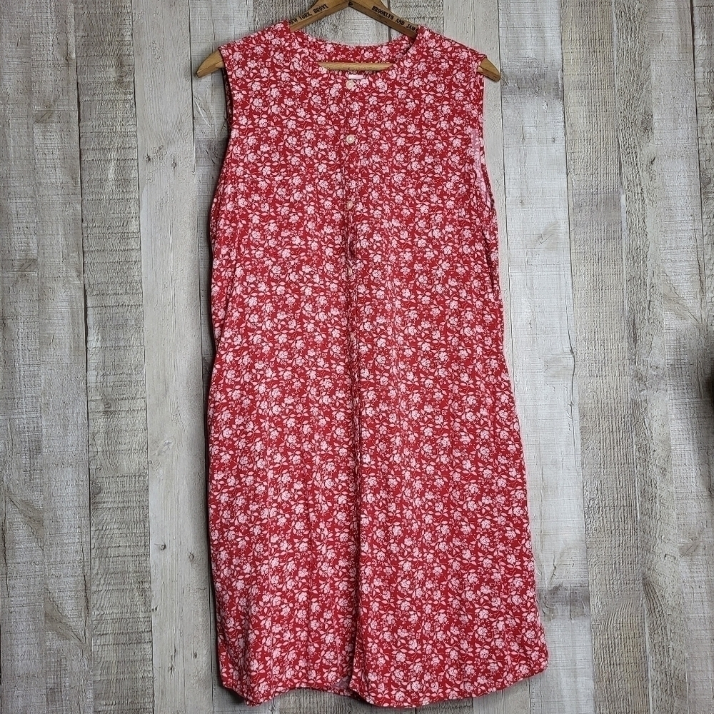 Gap Sleeveless Button Up Sundress. Red & White Floral. Size Large.